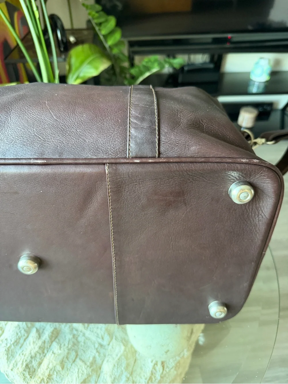 Piel Leather Burgundy Brown Genuine Leather Duffel Weekender Travel Bag